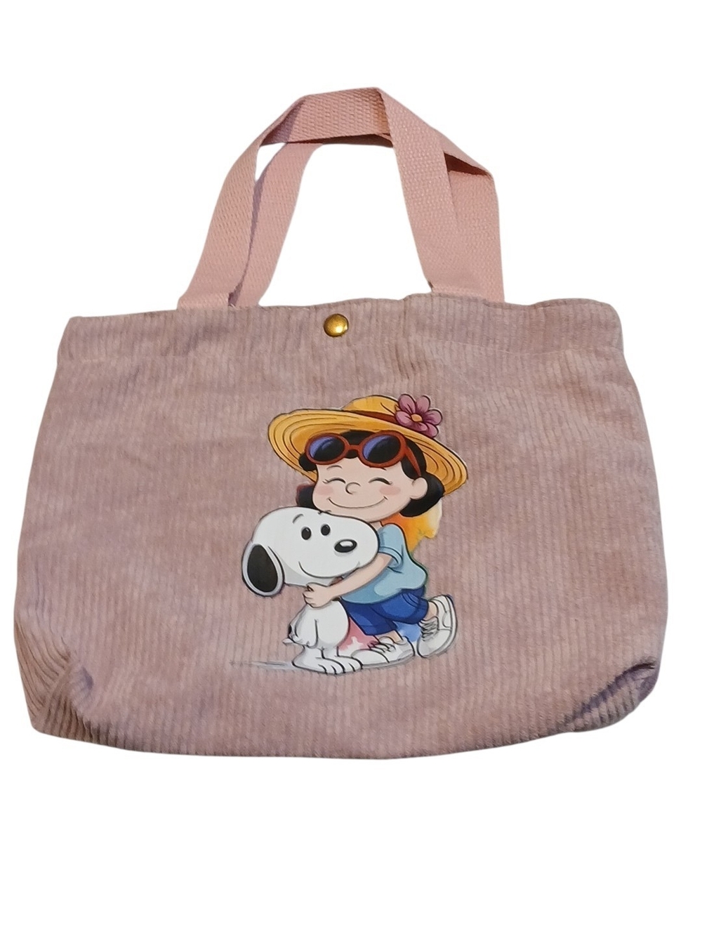 (LAST ONE) Peanuts - Corduroy ECO Friendly Tote Bag, Little Girl Hugging Snoopy